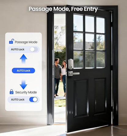 Veise VE017-B Fingerprint Smart Lock for Front Door, App Control, 7-in-1 Keyless Entry Deadbolt with 2 Zinc Alloy Lever Handles Set, Emergency Power Port, Auto Lock, Electronic Keypad, Satin Nickel