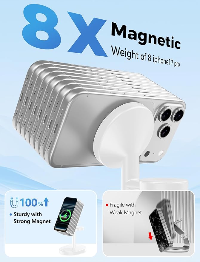 2025 3 in 1 Wireless Charging Station for Apple MagSafe Charger, 15W Fast Magnetic Mag-Safe Charger Stand for iPhone 17 16 15 14 13 12 Apple Watch AirPods, 2 Pack (Adaptor Not Included)