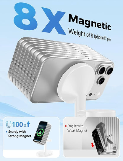 2025 3 in 1 Wireless Charging Station for Apple MagSafe Charger, 15W Fast Mag-Safe Charger Stand for iPhone 17 16 15 14 13 12 Apple Watch AirPods Compatible with MagSafe, White