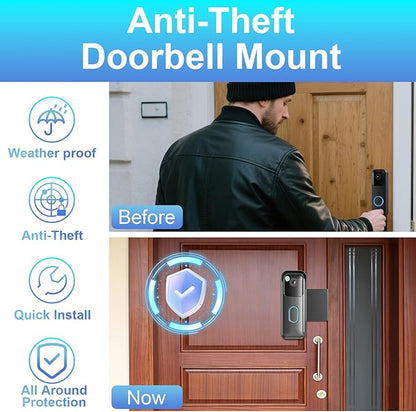 Anti-Theft Blink Doorbell Mount, Drill-Free Door Mount for Blink Video Doorbell (2nd Gen), Doorbell Bracket Holder with Rain Cover Not Block Doorbell Sensor Easy to Install for Business, Dorm, Rentals