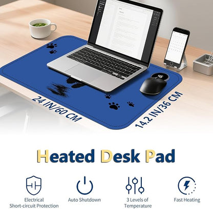 Heated Mouse Pad with 3 Temperature Settings(104°F–122°F),Large 24x14.2 Inch PU Leather Heated Desk Mat,Waterproof Warming Pad for Office,Gaming & Cold Hands Relief,Cute Black Cat