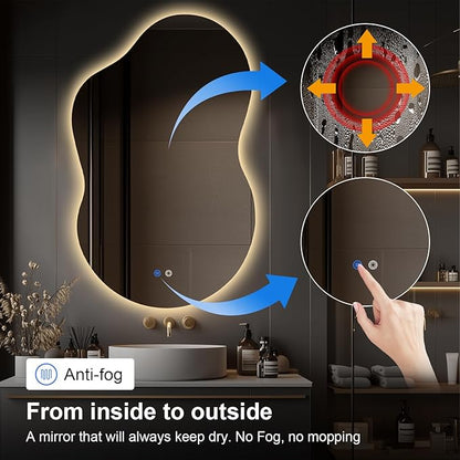 48"x30" Irregular LED Lighted Vanity Mirror for Bathroom, Backlit Only, Anti-Fog, 3-Color Dimmable Lighting, Wall Mount [Horizontal/Vertical]