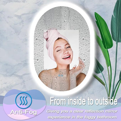 40 x 20 Inch Oval Backlit Mirror 3 Color Adjustable Brightness Backlits Oval Lighted Vanity Mirror for Bathroom Wall Horizontal Vertical Mount Antifog 40" Frameless LED Backlit Ovals Mirrors