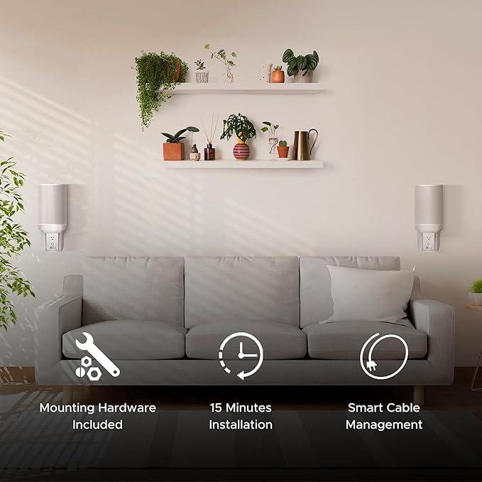 Sound Bass ERA100 Shelf Wall Outlet AC, White, Home, Compatible with Sonos ERA 100, Plug Mount Organizer, Bathroom, Kitchen, Bedrooms, Cord Management, Easy Installation, Mounting Kit Included