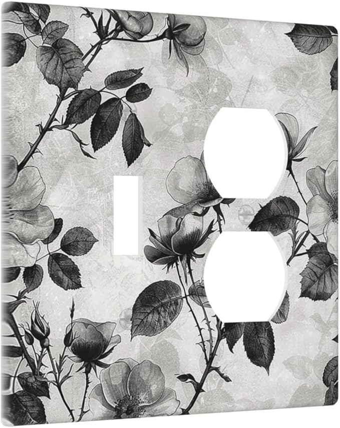 Wallplates Black Breezy Watercolor Garden Floral 1 Toggle 1 Duplex Switch Plate Electrical GFCI Faceplate Decorative Light Switch Covers for Bedroom Home Decor
