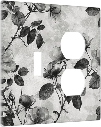 Wallplates Black Breezy Watercolor Garden Floral 1 Toggle 1 Duplex Switch Plate Electrical GFCI Faceplate Decorative Light Switch Covers for Bedroom Home Decor