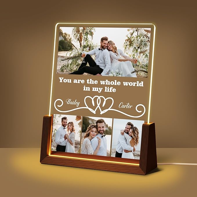Personalized Couple Birthday Gifts For Girlfriend Boyfriend Him Her, Custom Acrylic Plaque Light Up Picture Frame With Photo Name, Customized Anniversary Christmas Gifts For Women Men Husband Wife