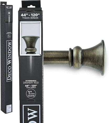 Deco Window Adjustable Curtain Rod for Windows 44 to 120 Inch (Pack of 1) Extendable Heavy Duty 1 Inch Iron Drapery Pole with Finials Wall Mounted French Door Curtain Rods (Brass)