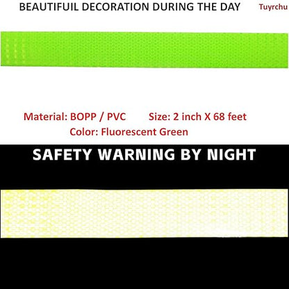 Fluorescent Green Reflective Tape 2 inch Wide, Outdoor Waterproof Safety Adhesive Stickers, High Visibility Industrial Marking Tape (68 feet)