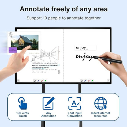 49" 1080P Interactive Smart Board for Classrooms & Office | Wireless Teaching Whiteboard with Touchscreen Android 12, Multi-Device Sharing | Safety-Rated (Board Only)