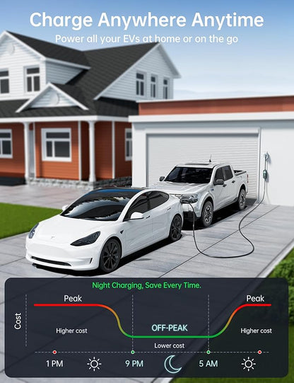 12A-16A Level 1&2 Charger for Tesla Adjustable Current, Delay Charge & Smart Display NACS Mobile/Home Charger, 21ft Mobile Connector Cable for Model X/Y/3/S/Cybertruck, NEMA 6-20/5-15 Plug, 110-240V