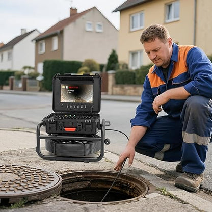 Sanyipace Sewer Camera 165FT/50M with 512Hz Transmitter, Self-Leveling, Distance Counter, Plumbing Inspection Camera with Microphone Speaker Audio Video Record, 32GB TF Card, Pipe Pulley (7mm Cable)