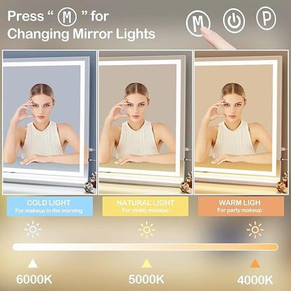 Makeup Vanity Mirror with USB Charging Port 24" x 19" Large LED Makeup Mirror, Desk Mirorr with Lights, Light up Mirror with 10X Magnification and, Dimmable 3 Modes, Touch Control White