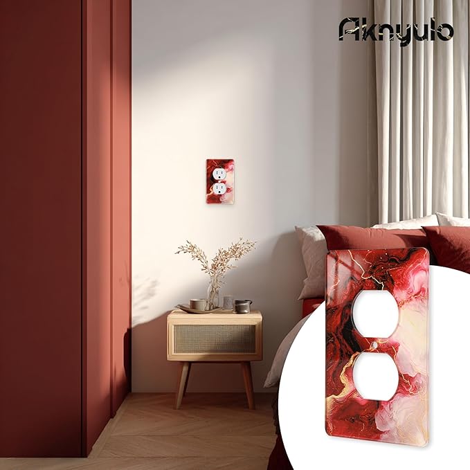 Rich Burgundy Marble Acrylic Switch Light Cover Decorative Outlet Covers Wall Plate Single Toggle Wall Plate Cover