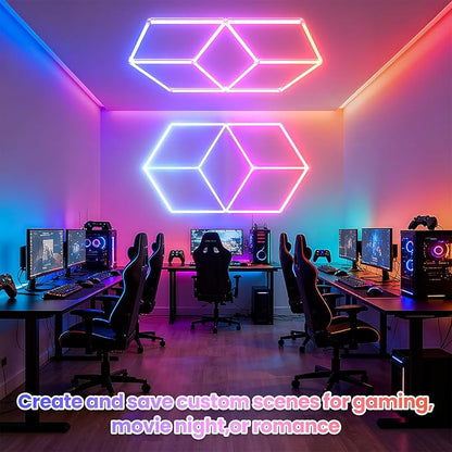 Hexagon Garage Lights RGB - Multicolor LED with Dimming,Speed Control, Perfect for Gaming Setups, Home Bars, Music Studios, DIY Home Gym Lighting