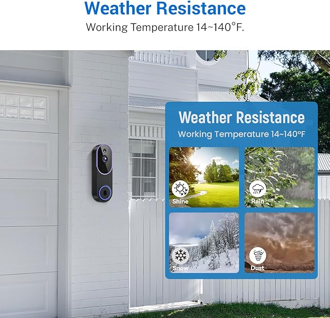1080p Smart Video Doorbell Camera Wireless, Doorbell Receiver Included, Live View, AI Human Detection, Night Vision, Cloud Storage, 2.4G WiFi, Battery Powered, Indoor Outdoor Surveillance