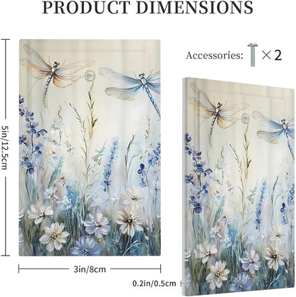 Decorative Light Switch Cover Plate Watercolor Dragonfly Blue Wihte Flower 1 Gang No Device Single Blank Outlet Covers Wall Plates for Electrical Outlets Faceplate for Bedroom Home Decor
