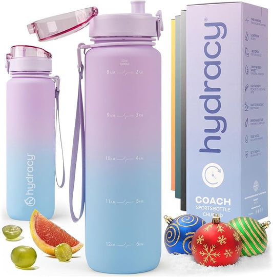 Hydracy Water Bottle with Time Marker -Large 32oz BPA Free Gradient Water Bottle - Leak Proof Gym Bottle with Fruit Infuser Strainer & Times to Drink -Ideal for Fitness Sports & Outdoors
