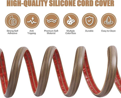 Floor Cord Cover Self Adhesive Cord Hider,10FT Cable Management, Extension Strip Protector for Wires, Prevent Cable Trips for Offices, Gyms, Exhibitions Cavity:0.39"(W) x0.27(H) Woodsmokedbrown