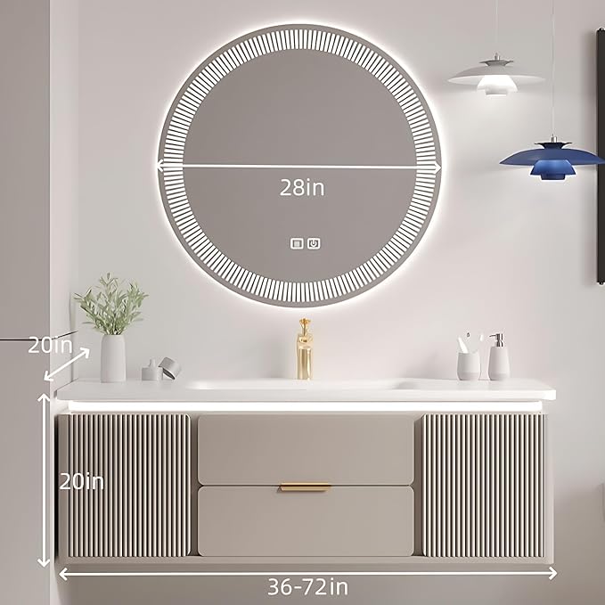 Modern Bathroom Vanity with Sink - Wall Mounted Vanity Cabinet with High-Definition Smart Storage Mirror, Time Display & LED Lights, Defogging | Bathroom Sink Cabinet (Mirror, 36in)