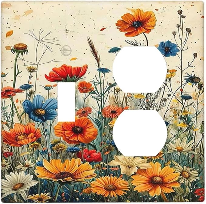 Outlet Covers Colorful Flowers Wildflowers Plants Orange Yellow Blue 1 Toggle 1 Duplex Switch Plate Covers Electrical Light Switch Cover Plate Decorative Wall Plate Socket Cover for Home Farmhouse