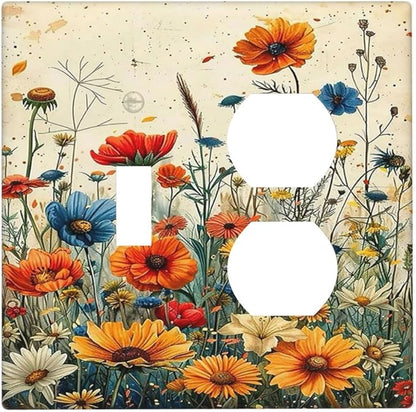 Outlet Covers Colorful Flowers Wildflowers Plants Orange Yellow Blue 1 Toggle 1 Duplex Switch Plate Covers Electrical Light Switch Cover Plate Decorative Wall Plate Socket Cover for Home Farmhouse