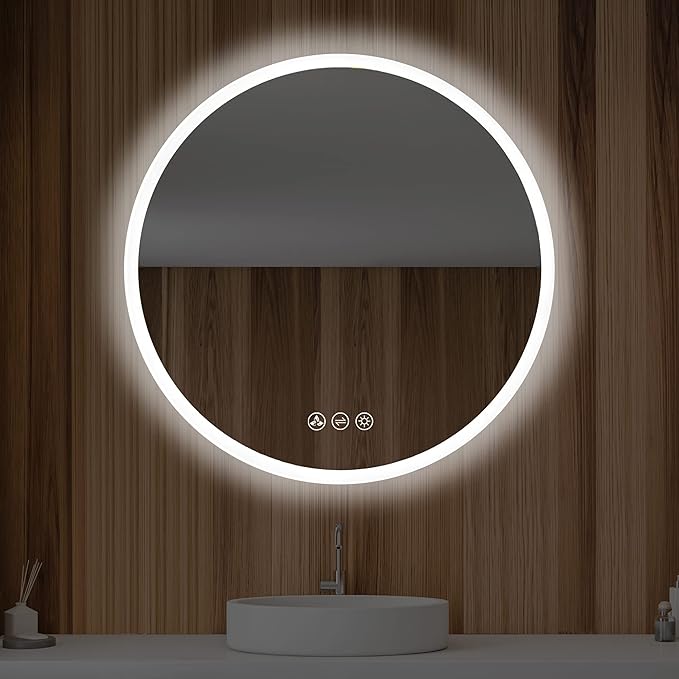 Blossom 24 Inches Large Modern LED Round Bathroom Vanity Mirror, Color Temperature Adjustable, Anti-Fog Dimmable Lights, Easy to Install, Wall Mounted Makeup Mirror with Smart Touch Button