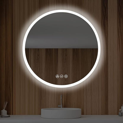 Blossom 24 Inches Large Modern LED Round Bathroom Vanity Mirror, Color Temperature Adjustable, Anti-Fog Dimmable Lights, Easy to Install, Wall Mounted Makeup Mirror with Smart Touch Button