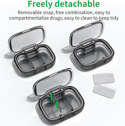 2 Pack 3 Compartment Small Pill Box, Moisture Proof Pill Case, Travel Pill Organizer for Pocket Purse, Daily Portable Medicine Vitamin Box, Fish Oil Box, Supplement Box (Black+Orange)