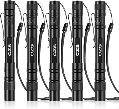CZS LED Flashlight Penlight 1000 Lumens Battery-Powered Handheld Pen Light Pocket Torch Powered by 2AAA Battery, 5 PCS (Battery Not Included)
