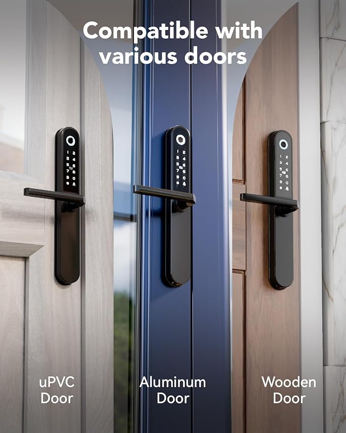 Deadbolt Smart Door Lock Fingerprint Door Lock with Keypad，Smart Lock for Front Door Children Proof IC Card,40–90mm Multipoint Locks (Not Suitable Point Mortise Lock)（Apollo Black）