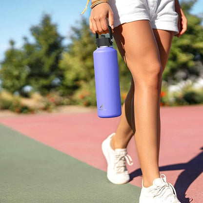 POWCAN 24 oz Slim Insulated Water Bottle: Leakproof, Lightweight, Cold for 24H, Double Walled Stainless Steel Water Bottle with Straw for Travel, Hiking, Biking, Sport, Outdoors (Lupine Haze)