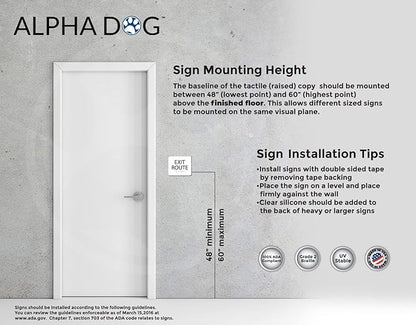 ALPHA DOG ADA SIGNS - Exit Route Sign with Braille for Your Business, 5x6 Inch, ADA Compliant, Indoor or Outdoor, Easy Installation, Made in the USA, White
