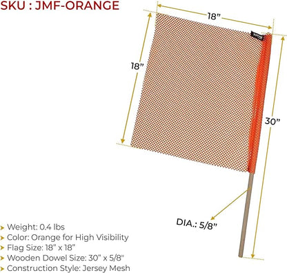Mytee Products (4 Pack) 18"x18" Orange Safety Flags for Truck Loads w/Dowel - DOT Compliant Jersey Mesh Warning Flags on Stick for Oversize Wide Load, Construction, Road Traffic, Pedestrian Signs