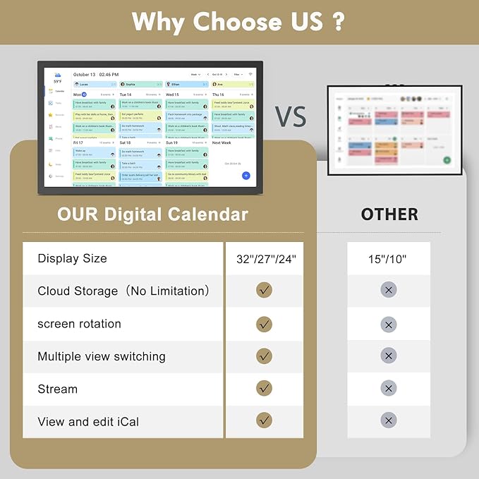 27" Smart Digital Calendar for-Family-Business-Planner - Electronic Calendar for Business Chore Chart, Touchscreen Display for Family Schedules, Wall & Desk Mountable, Christmas Gift for Mom Dad