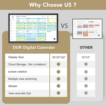 27" Smart Digital Calendar for-Family-Business-Planner - Electronic Calendar for Business Chore Chart, Touchscreen Display for Family Schedules, Wall & Desk Mountable, Christmas Gift for Mom Dad