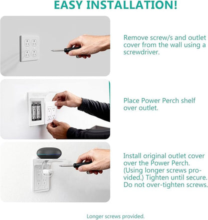 WALI Double Outlet Shelf Wall Holder – Bathroom Shelf Duplex for Electric Toothbrush, HomePod Mini, Echo Dot & Phone Charging – White (DLS001)