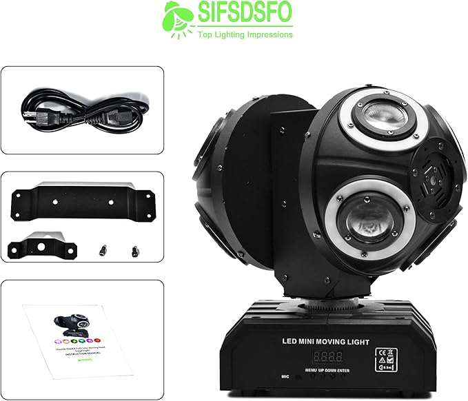 LED Moving Head DJ Light Rotating Beam Stage Lights Pin Spotlight Event Sound Control Dmx512 Disco Lighting KTV Disco Party Wedding Concert Festivals… (2Head DJ Light)