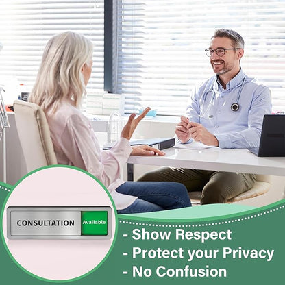 Consultation Room Door Sign with Slider, Do Not Disturb Privacy Office Sign, In Use/Available Acrylic Sliding Indicator for Business Hospital Home, Brushed Silver 8" x 2.6"