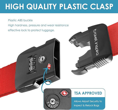 Travel Inspira Luggage Straps for Suitcases with TSA Lock, Protect Your Luggage Anti-Burst, High Visibility Color, Easy to Identify Luggage Adjustable Heavy Duty Belt for 20-32 Inch Suitcases