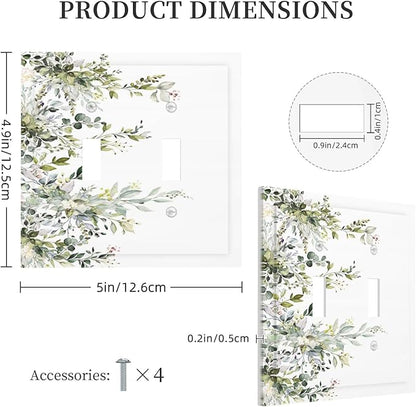 Decorative Light Switch Plate Covers Rustic Eucalyptus Leaves Green Leaf 2 Gang Light Switch Cover Unique Double Toggle Wall Plate Outlet Covers for Bedroom Home Decor （2 Pack）
