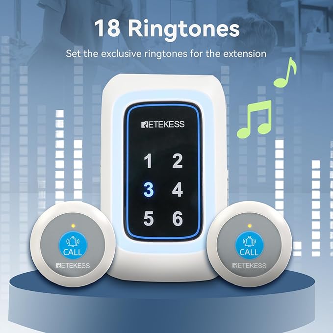 Retekess TH109N Call Button for Elderly at Home,Caregiver Pager, 850ft,Low Battery Reminder,LED Number Display, 1 Plug-in Receiver 6 Panic Buttons for Elderly at Hospital, Nursing Station