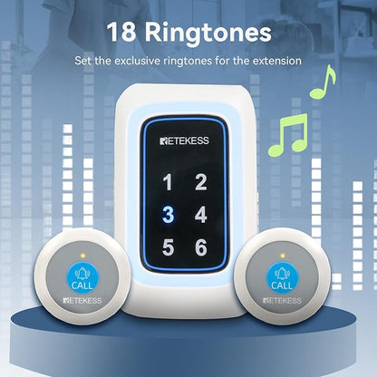 Retekess TH109N Call Button for Elderly at Home,Caregiver Pager, 850ft,Low Battery Reminder,LED Number Display, 1 Plug-in Receiver 6 Panic Buttons for Elderly at Hospital, Nursing Station