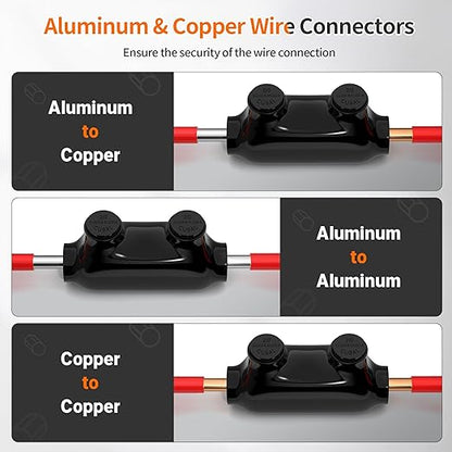 Joinfworld Insulated Inline Splice Connector 2/0-6 Gauge Aluminum to Copper Wire Connectors 6 AWG Splice Aluminum Wire Connectors UL Listed with Slotted Allen Hex - 6 Pack