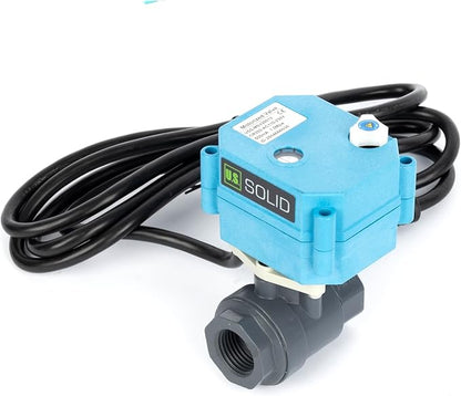 U.S. Solid 1/2 inch PVC Motorized Ball Valve - Plastic Electrical, US Plug, 2 Wire Auto Return, AC 110~230V, IP67, Manual Override, Normally Closed