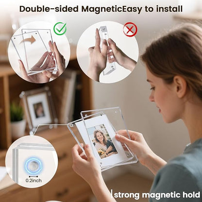 JOHOUSE 5 Pack 4 x 6 Acrylic Picture Frames, Double Sided Magnetic Photo Frames Self Standing Frameless Transparent for Desktop Display Gifts for Women