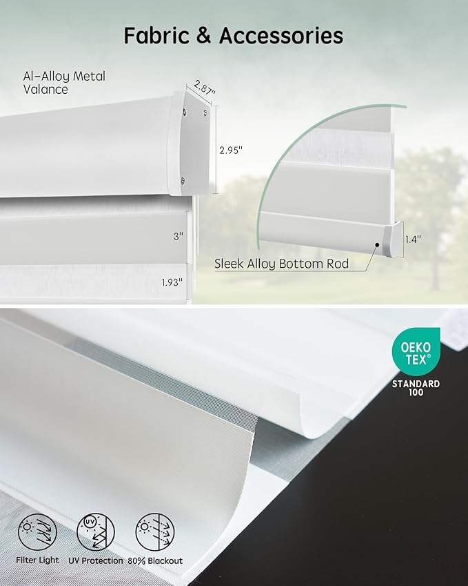 Yoolax Motorized Blinds with Remote, Electric Zebra Blinds for Indoor Windows, Room Darkening Smart Shades with Voice Control, Compatible with Alexa Google Home, APP Control, 38" W x 72" H, White