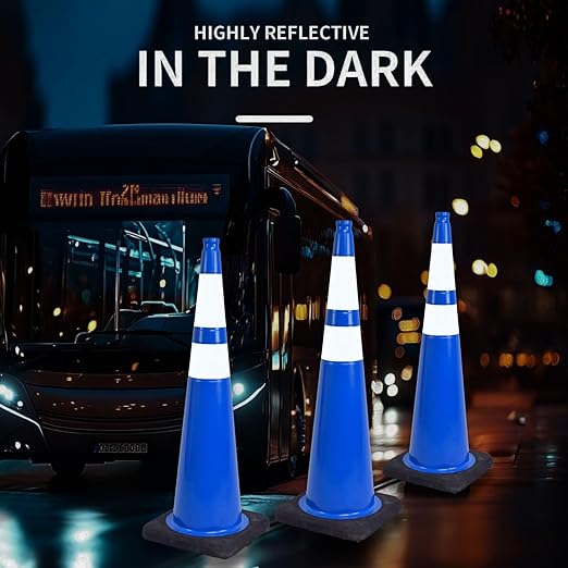 BESEA 4Pack 36” inch Traffic Cones Blue Road Parking Cones Construction Safety Cone Structurally Stable for Traffic Control(Blue Color)