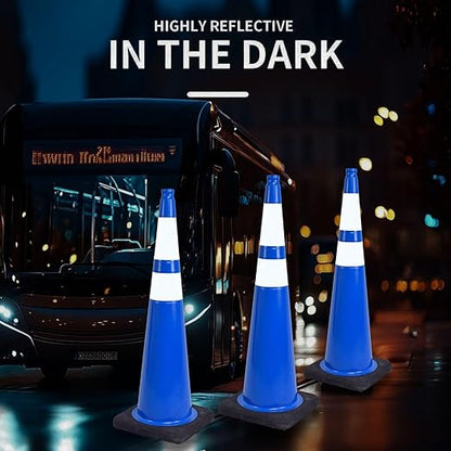 BESEA 4Pack 36” inch Traffic Cones Blue Road Parking Cones Construction Safety Cone Structurally Stable for Traffic Control(Blue Color)