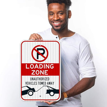 No Parking Symbol Sign, Loading Zone Sign, 12x18 Inches, 3M EGP Reflective .063 Aluminum, Fade Resistant, Easy Mounting, Indoor/Outdoor Use, Made in USA